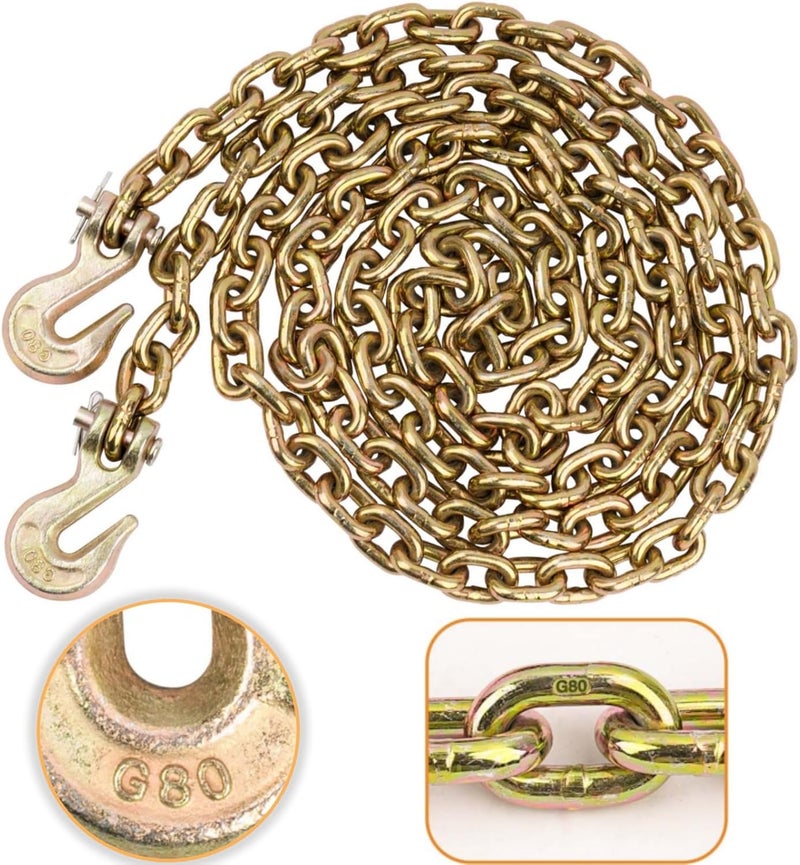 Lechansen 1/4" Tow Chain Grade 80, Transport Binder Chain 1/4 Inch × 20 FT, G80 Grab Hook Heavy Duty, 3,300 lbs Working Load Safety Logging Chains for G80 Binders Tie Down - Image 1